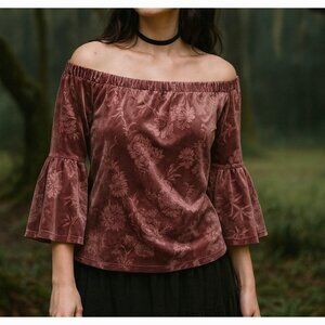 Current + Project Floral Velvet Whimsigoth Dark Romantic Top Medium Witchy Glam